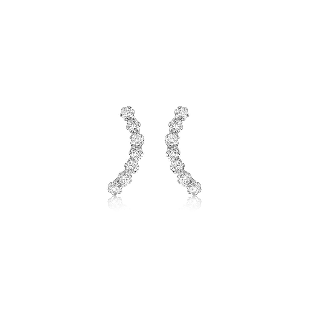 9ct White Gold Zirconia Curved Climber Earrings
