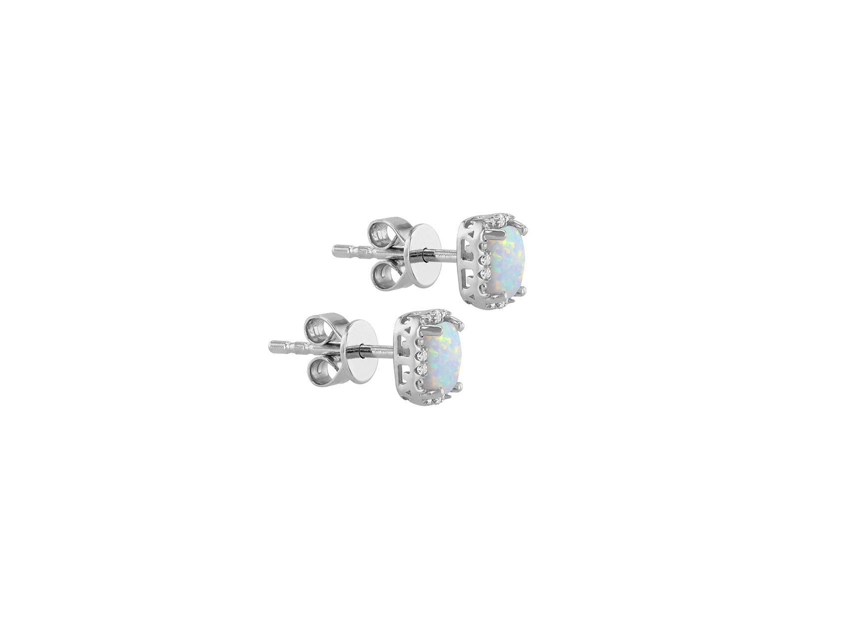 9ct White Gold 0.04ct Diamond & Opal Halo Stud Earrings