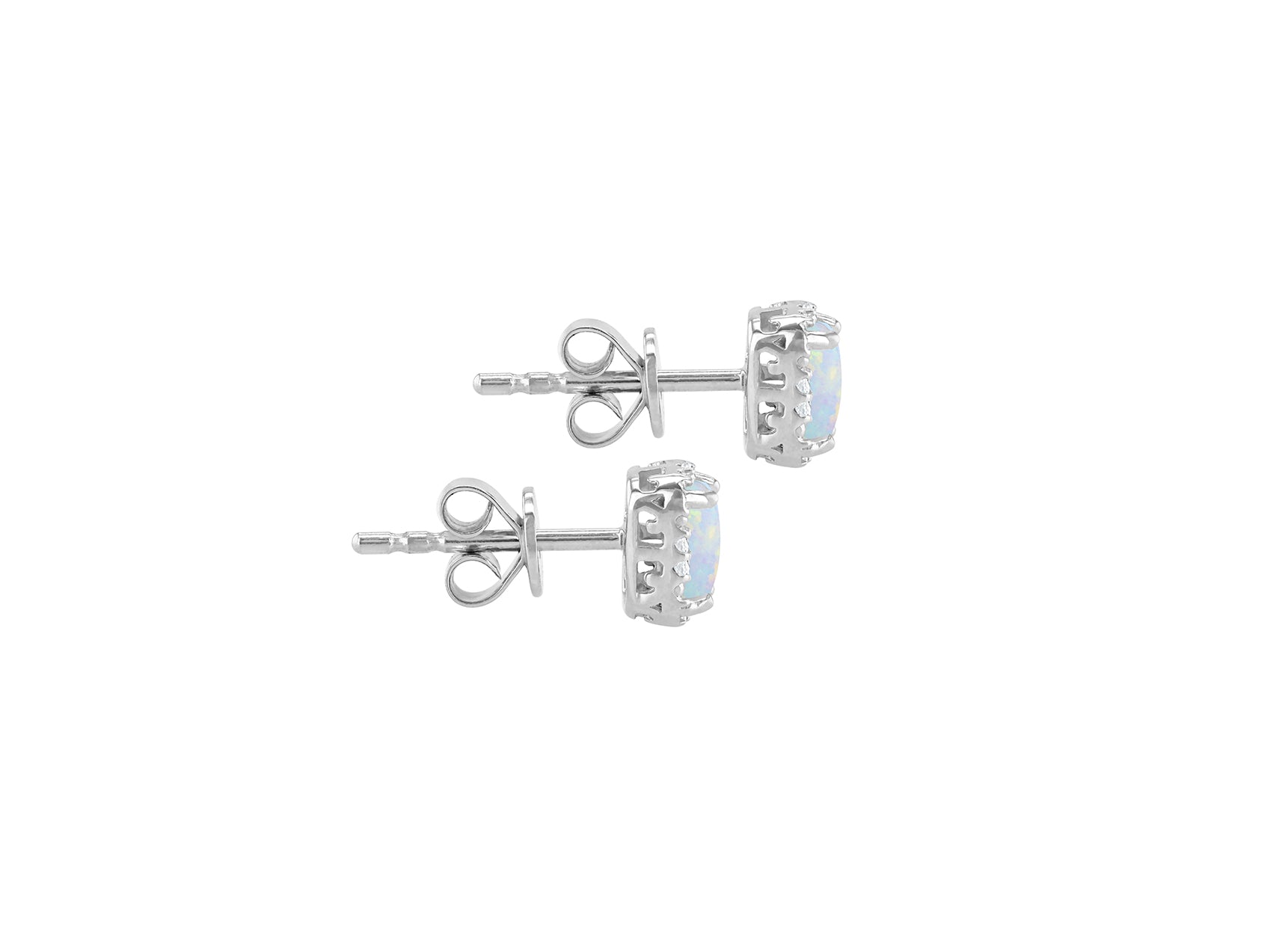 9ct White Gold 0.04ct Diamond & Opal Halo Stud Earrings