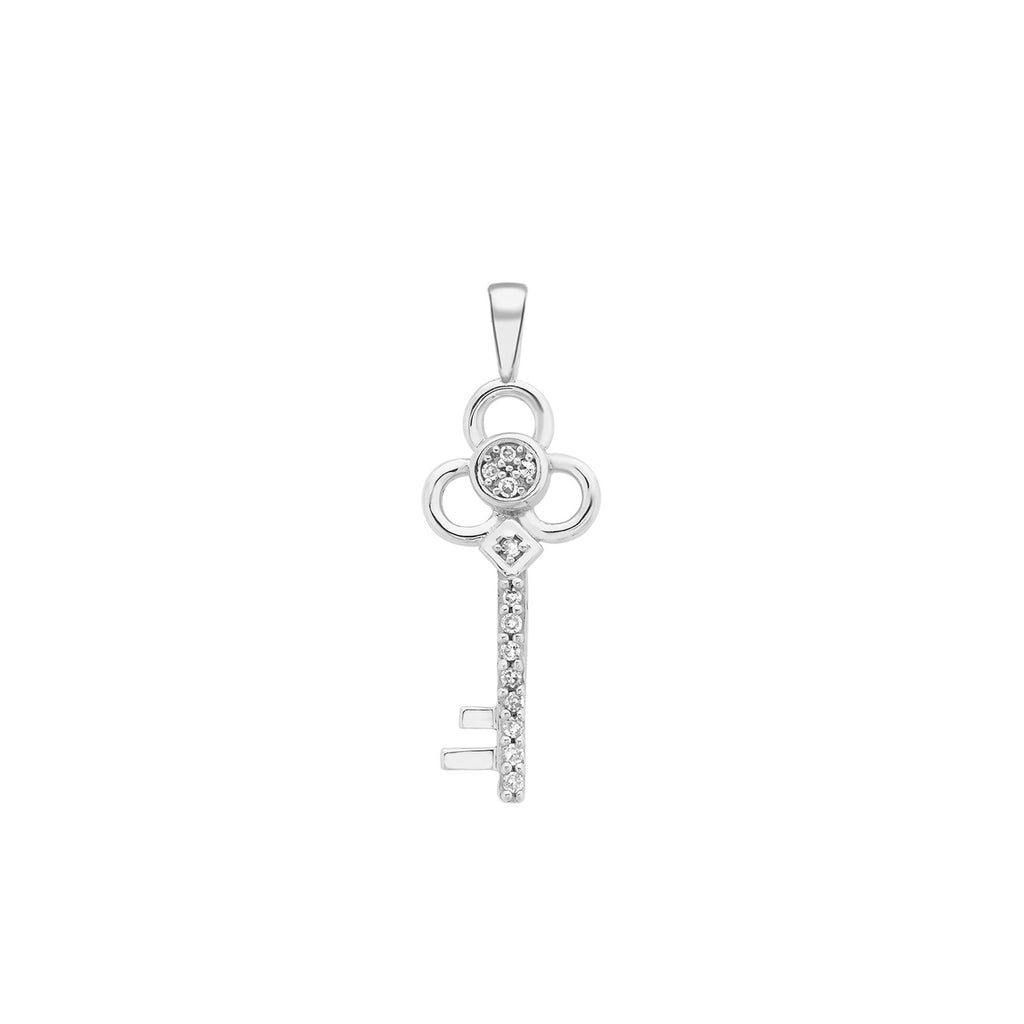 9ct White Gold 0.05ct Diamond Ornate Key Pendant
