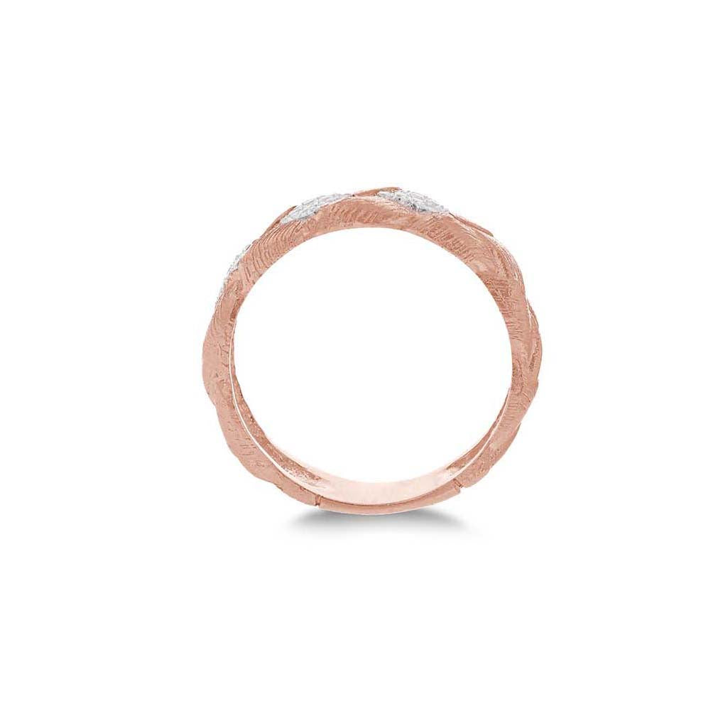 9ct Rose Gold 0.12ct Diamond Satin Woven Rope Ring