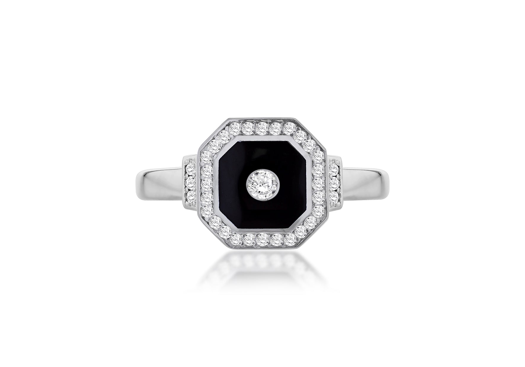 9ct White Gold 0.05ct & 0.34ct Diamond Black Octagon Ring