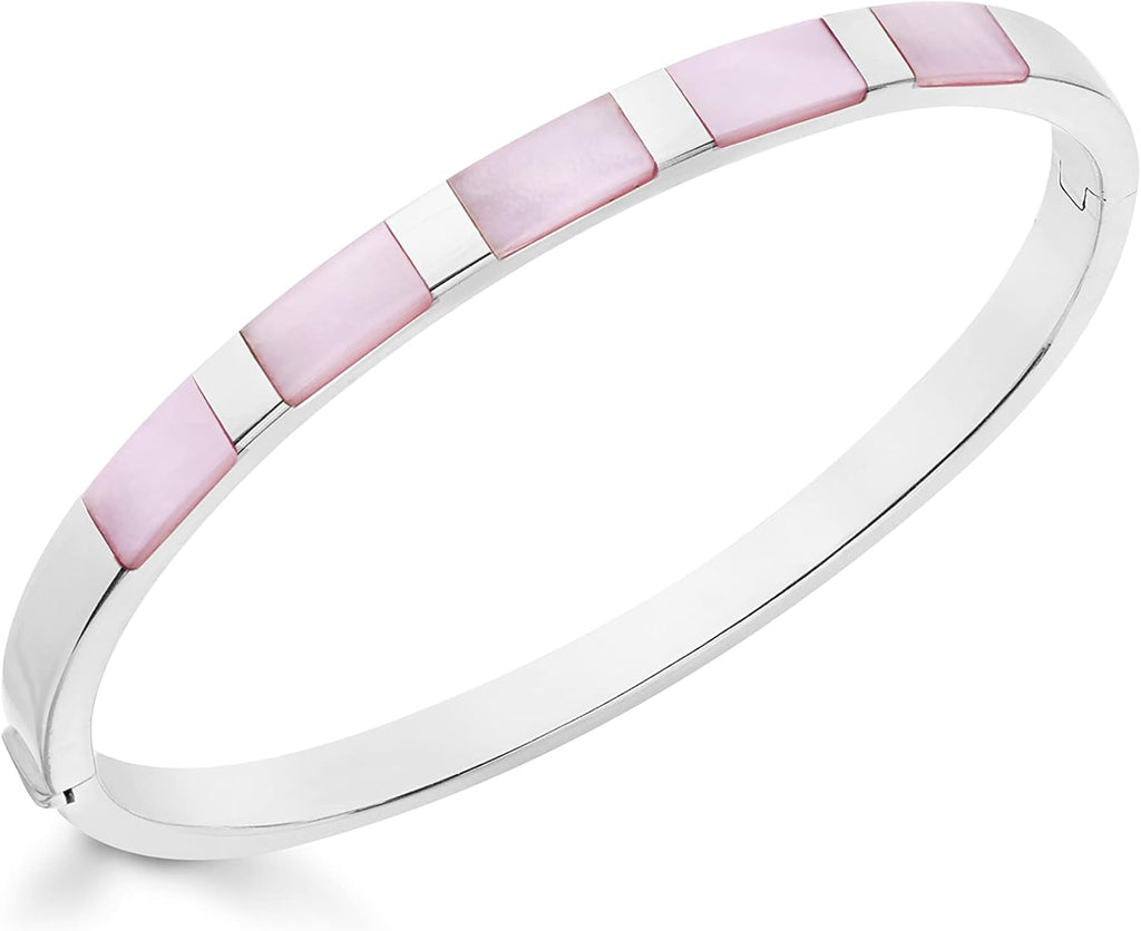 Sterling Silver Pink Mother of Pearl Linear Bangle