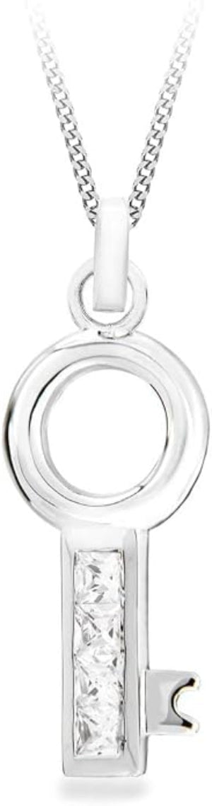 Sterling Silver Channel Set Zirconia Key Pendant