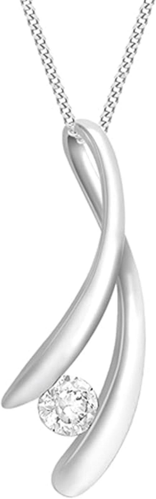 9ct White Gold Zirconia Crossover Ribbon Pendant