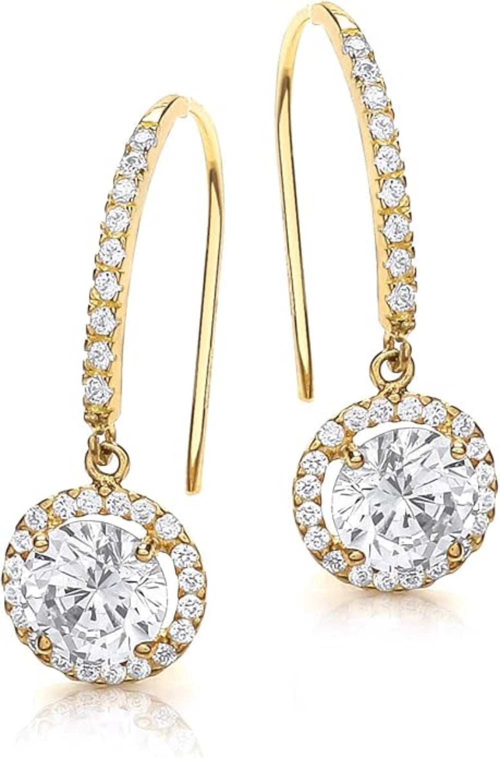 9ct Yellow Gold Round Zirconia Halo Drop Earrings