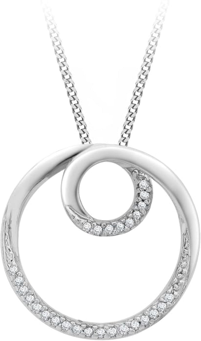 9ct White Gold 0.08ct Diamond Swirl Pendant