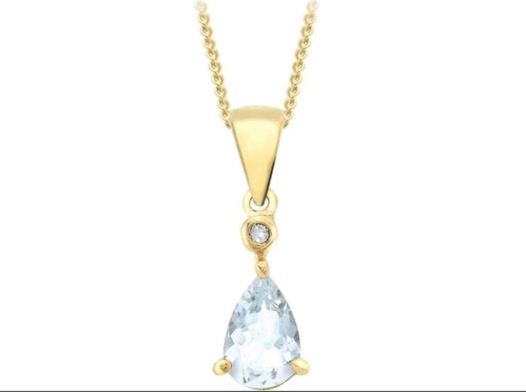 9-каратово жълто злато висулка с крушовиден диамант 0,005 ct и аквамарин