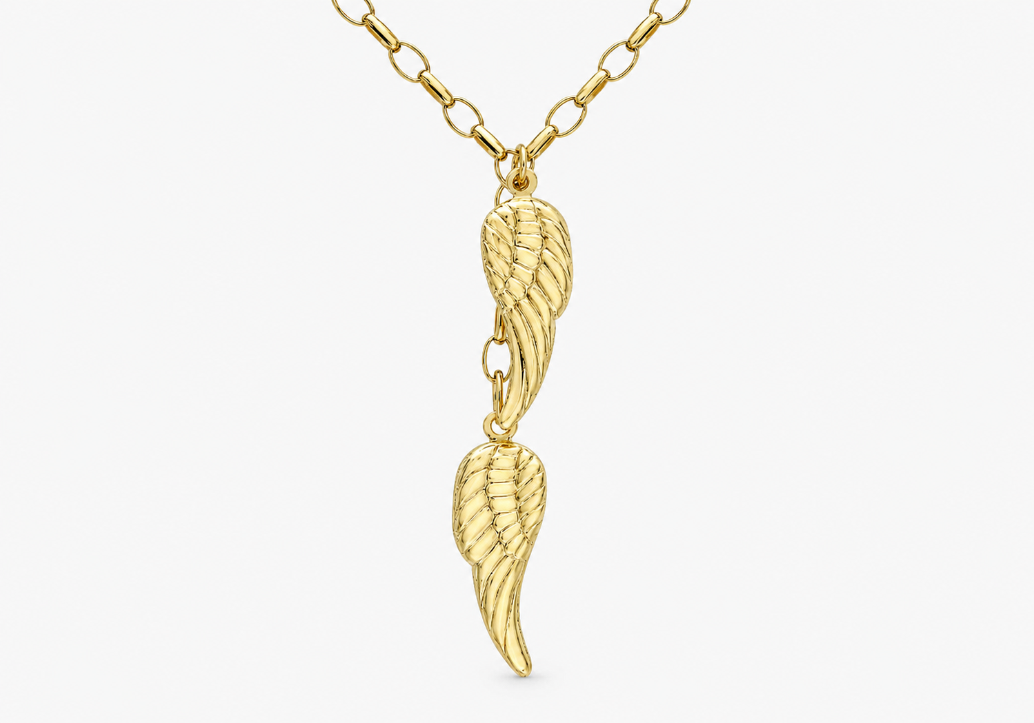 9ct Yellow Gold Angel Wings Charm Drop Necklace