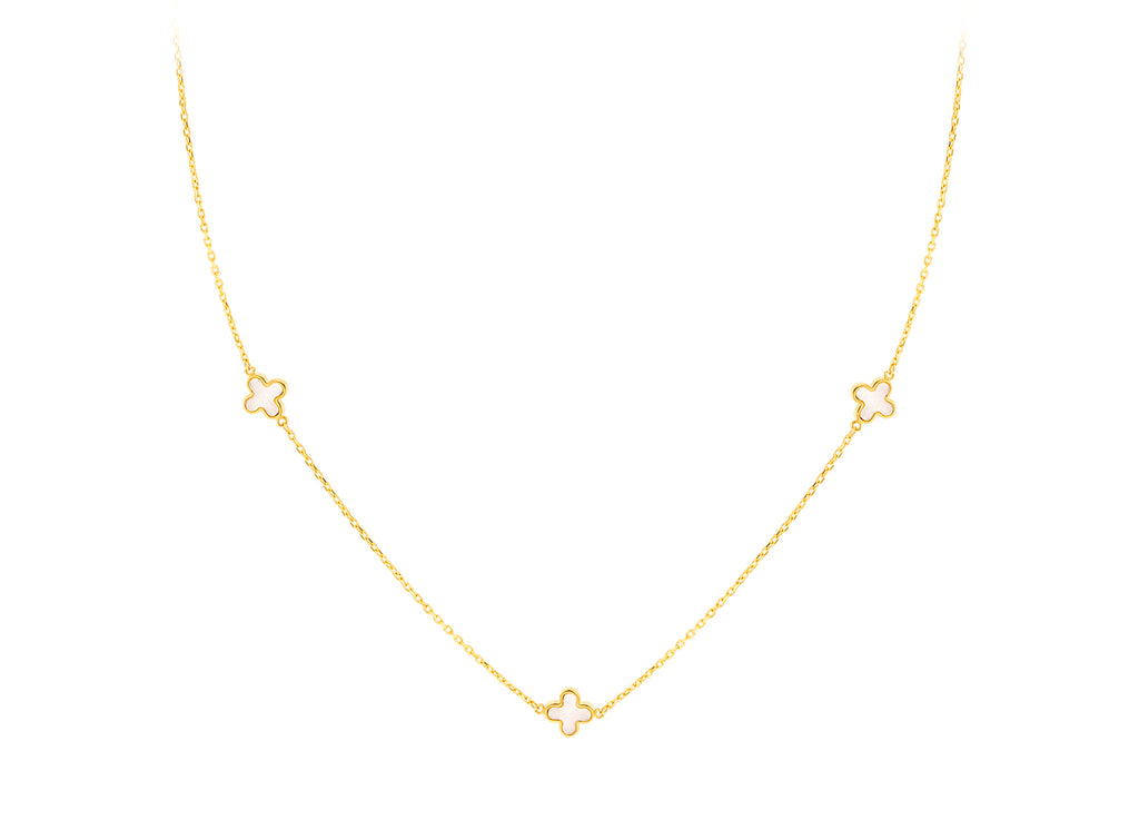 18ct Yellow Gold Mother Of Pearl Clover Petal Necklace