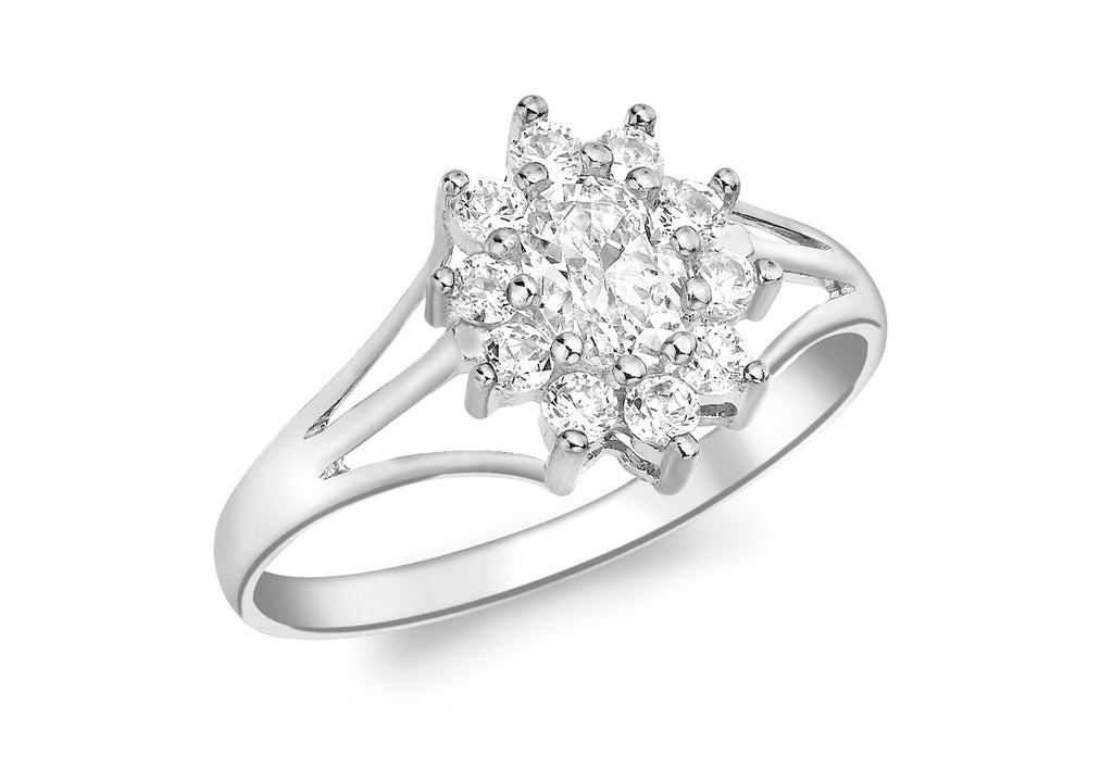 18ct White Gold White Zirconia Flower Cluster Ring