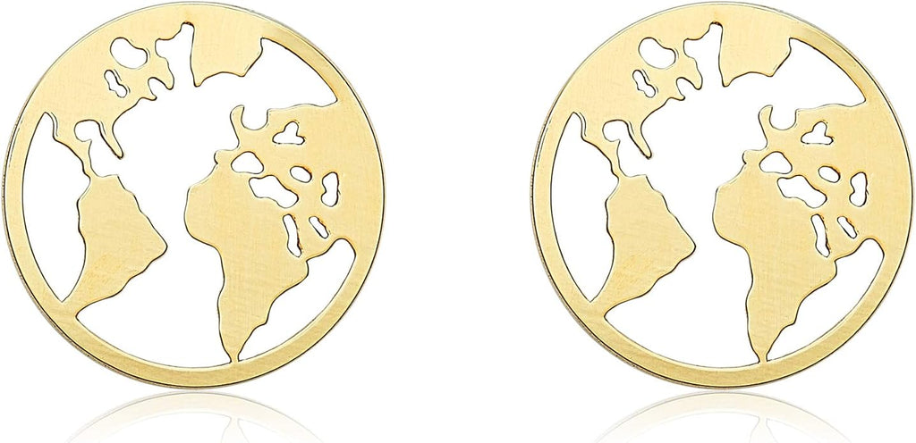 9ct Yellow Gold Openwork World Map Globe Stud Earrings