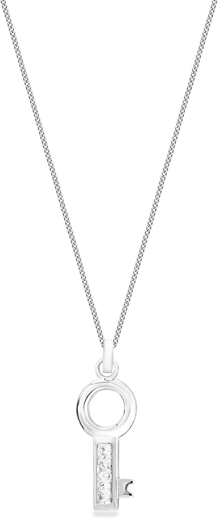 Sterling Silver Channel Set Zirconia Key Pendant