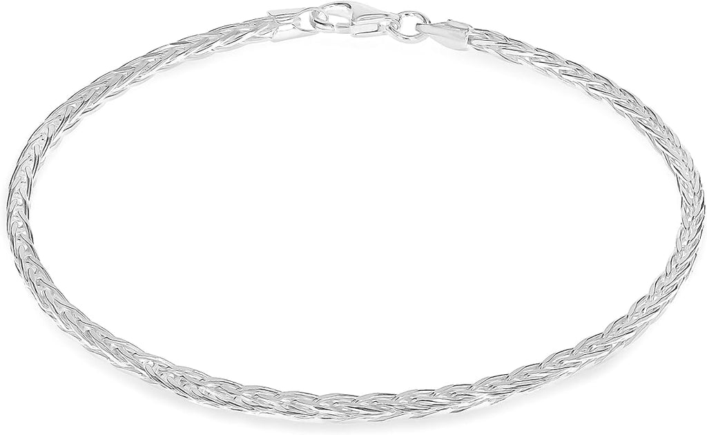 Sterling Silver Diamond Cut Wheat Chain Bracelet