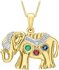 9ct Yellow Gold 0.01ct Sapphire, Emerald, Ruby & Diamond Elephant Pendant