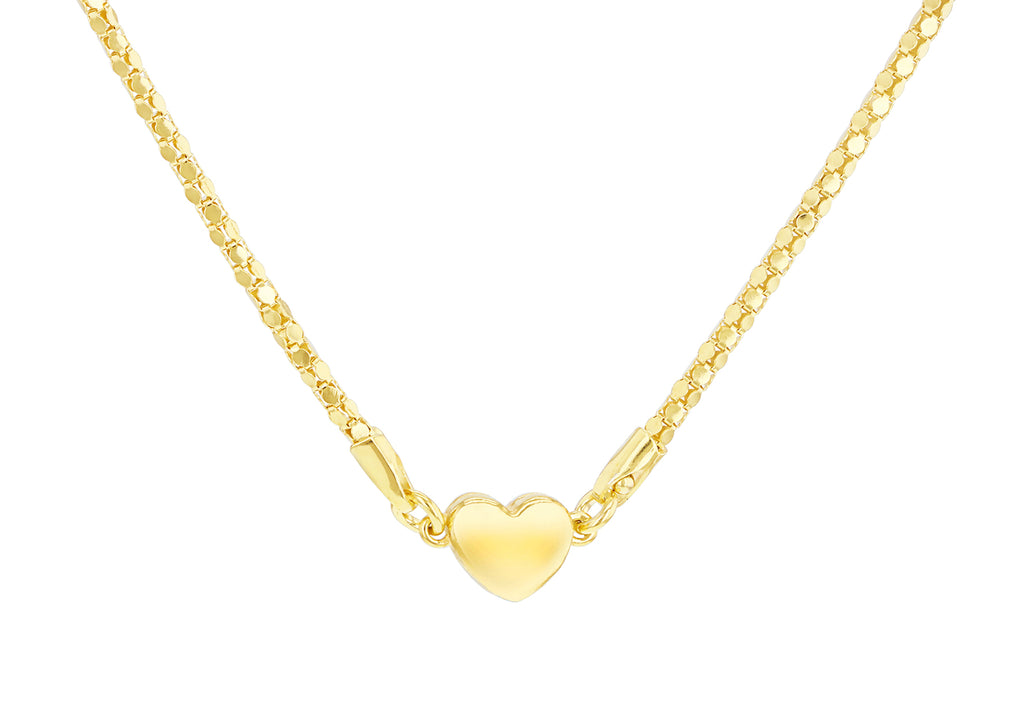 Yellow Gold Plated Sterling Silver Magnetic Heart Popcorn Chain Necklace
