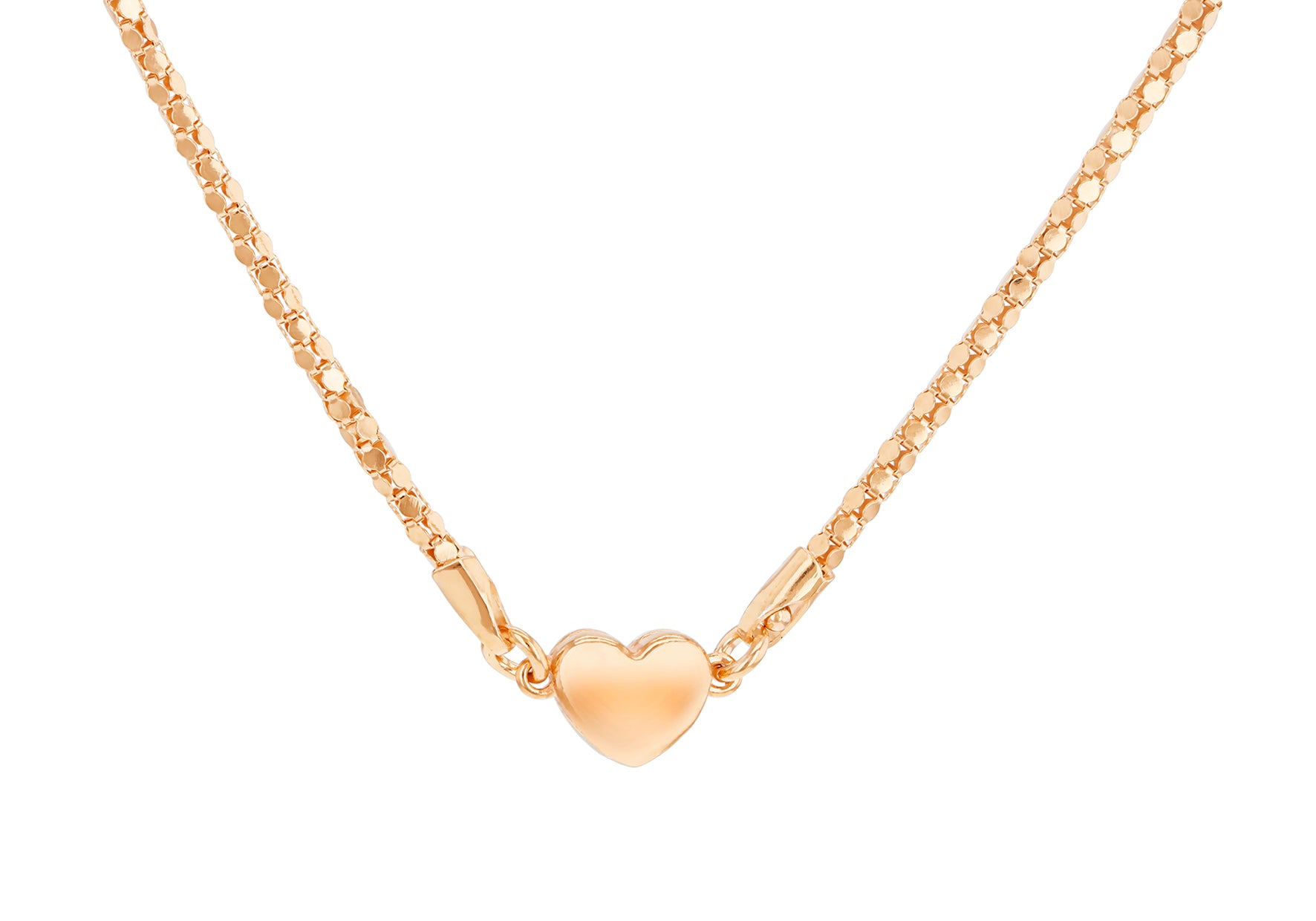 Rose Gold Plated Sterling Silver Magnetic Heart Popcorn Chain Necklace