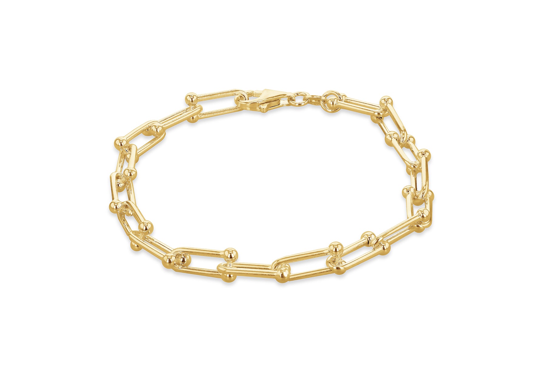 Gold Plated Sterling Silver Bar & Ball Links Chain Bracelet
