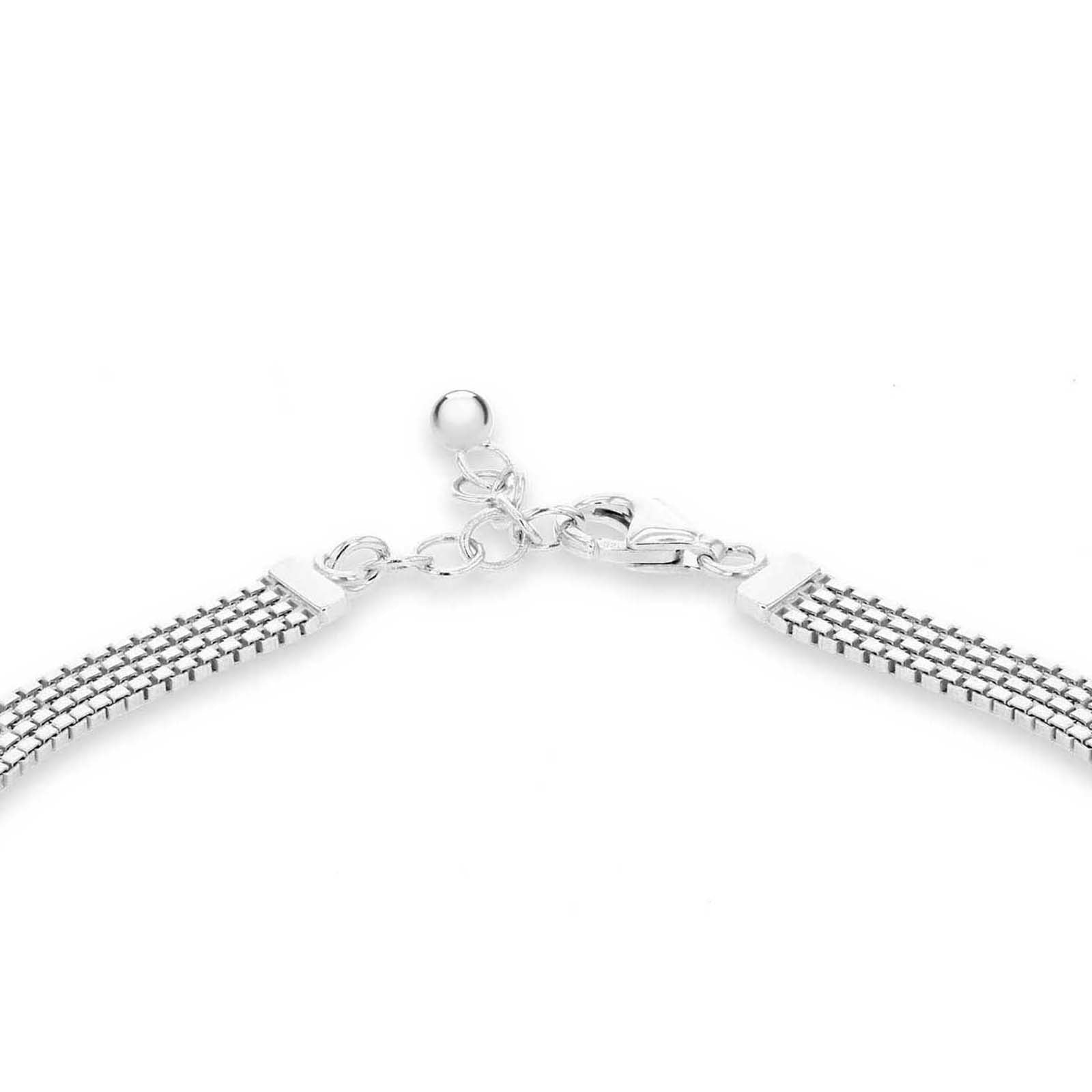 Sterling Silver Rhodium-Plated Zirconia Box Chain Adjustable Bracelet