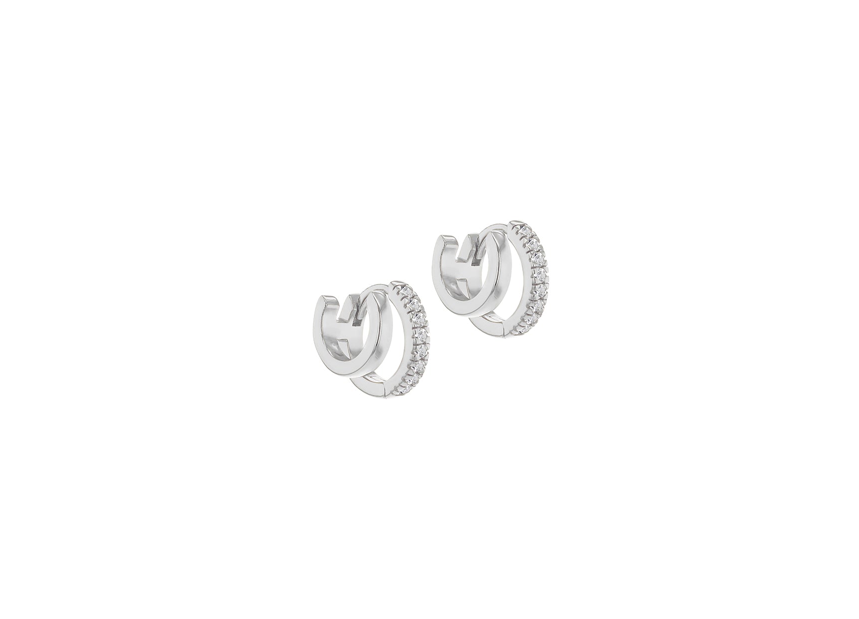 Sterling Silver Rhodium Double Cuff Zirconia Earrings