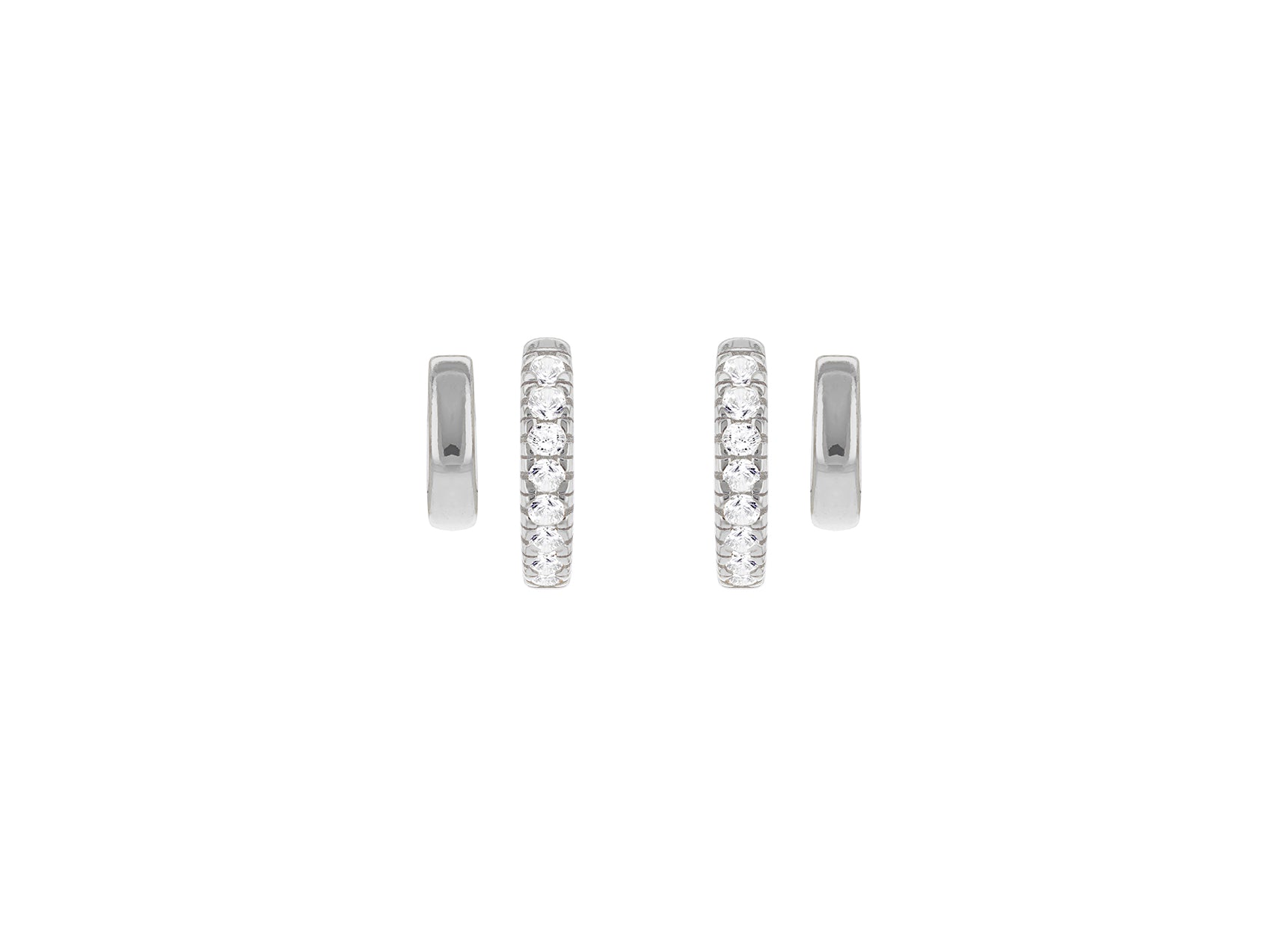 Sterling Silver Rhodium Double Cuff Zirconia Earrings