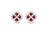 Sterling Silver Red Agate & White Zirconia Clover Stud Earrings