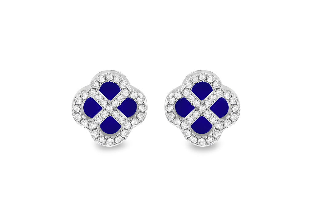 Sterling Silver Blue Lazurite Clover & White Zirconia Stud Earrings