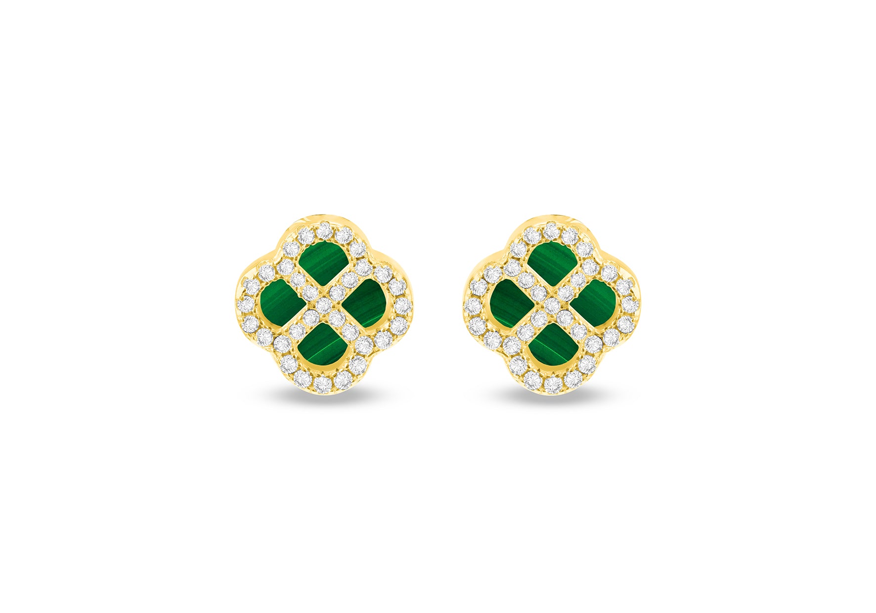 Gold Plated Silver Mother Of Pearl Clover & White Zirconia Stud Earrings