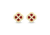 Gold Plated Red Agate Clover & White Zirconia Stud Earrings