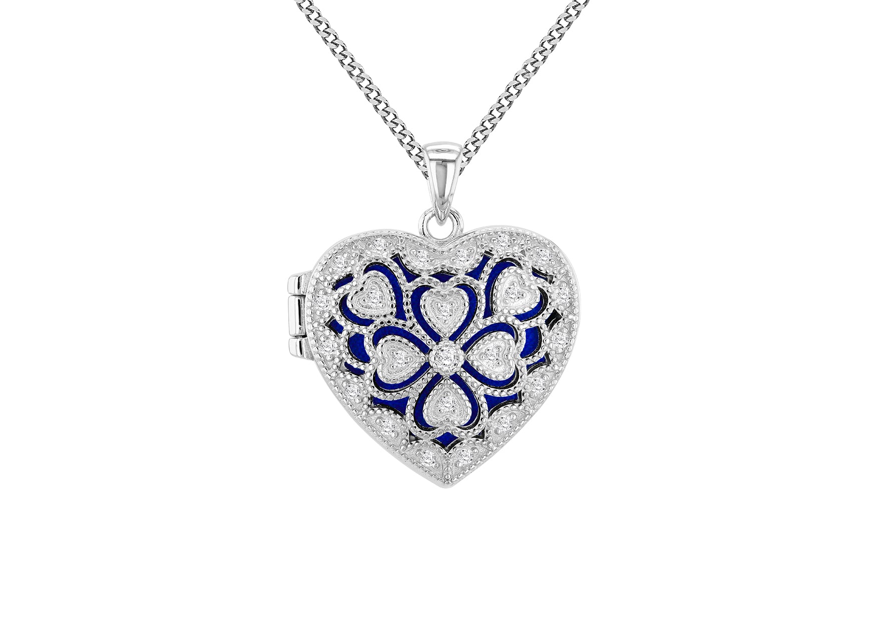 Sterling Silver Filigree Heart Zirconia Locket Pendant