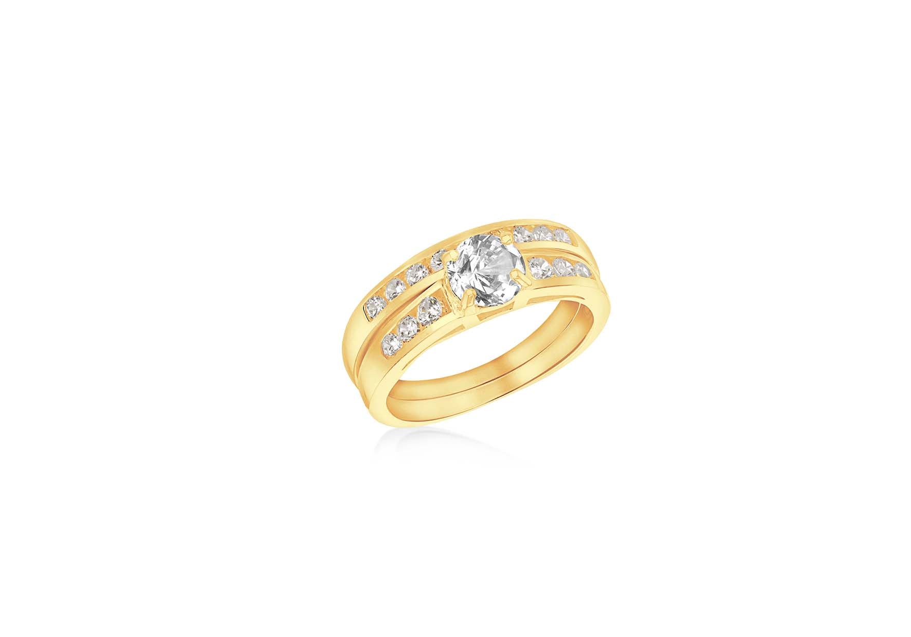 Gold Plated Sterling Silver Zirconia Engagement & Wedding Band Rings