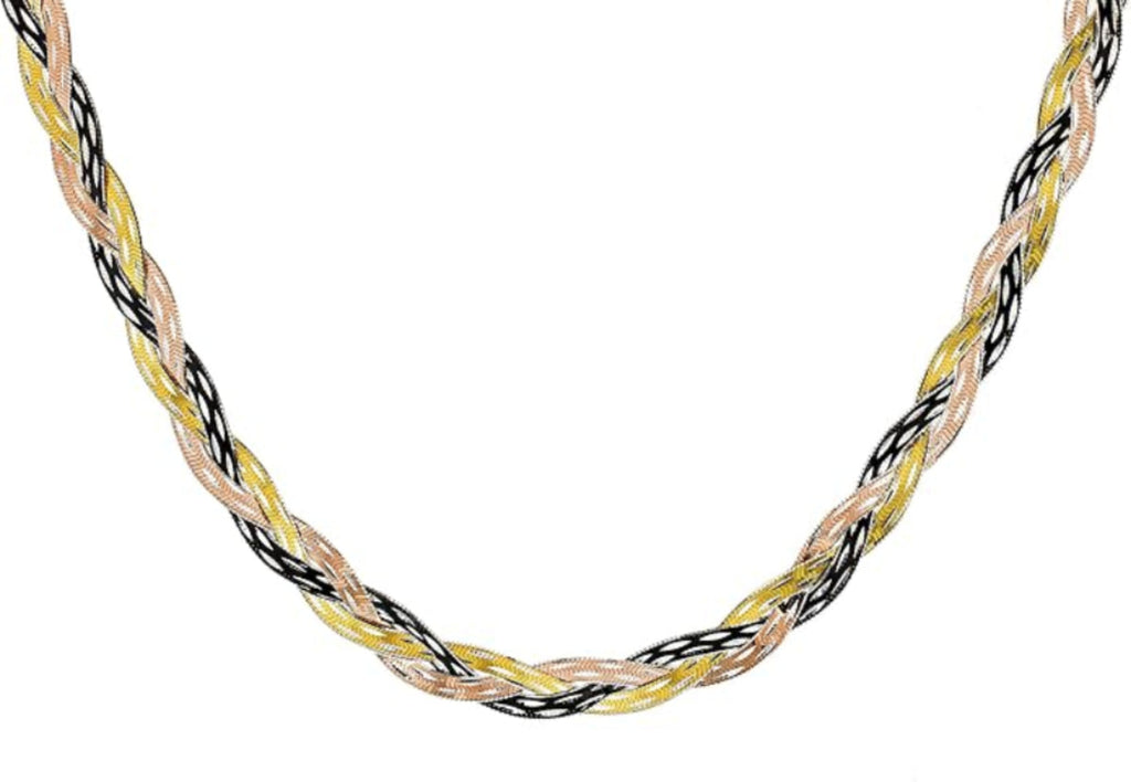 Sterling Silver 4-Tone Diamond Cut Herringbone Necklace