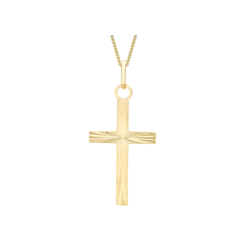 9ct Yellow Gold Diamond Cut Cross Pendant