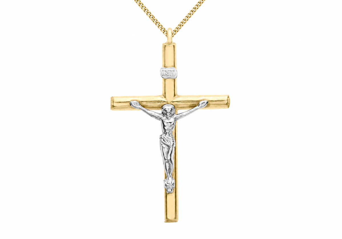9ct Two-Tone Gold Crucifix Pendant