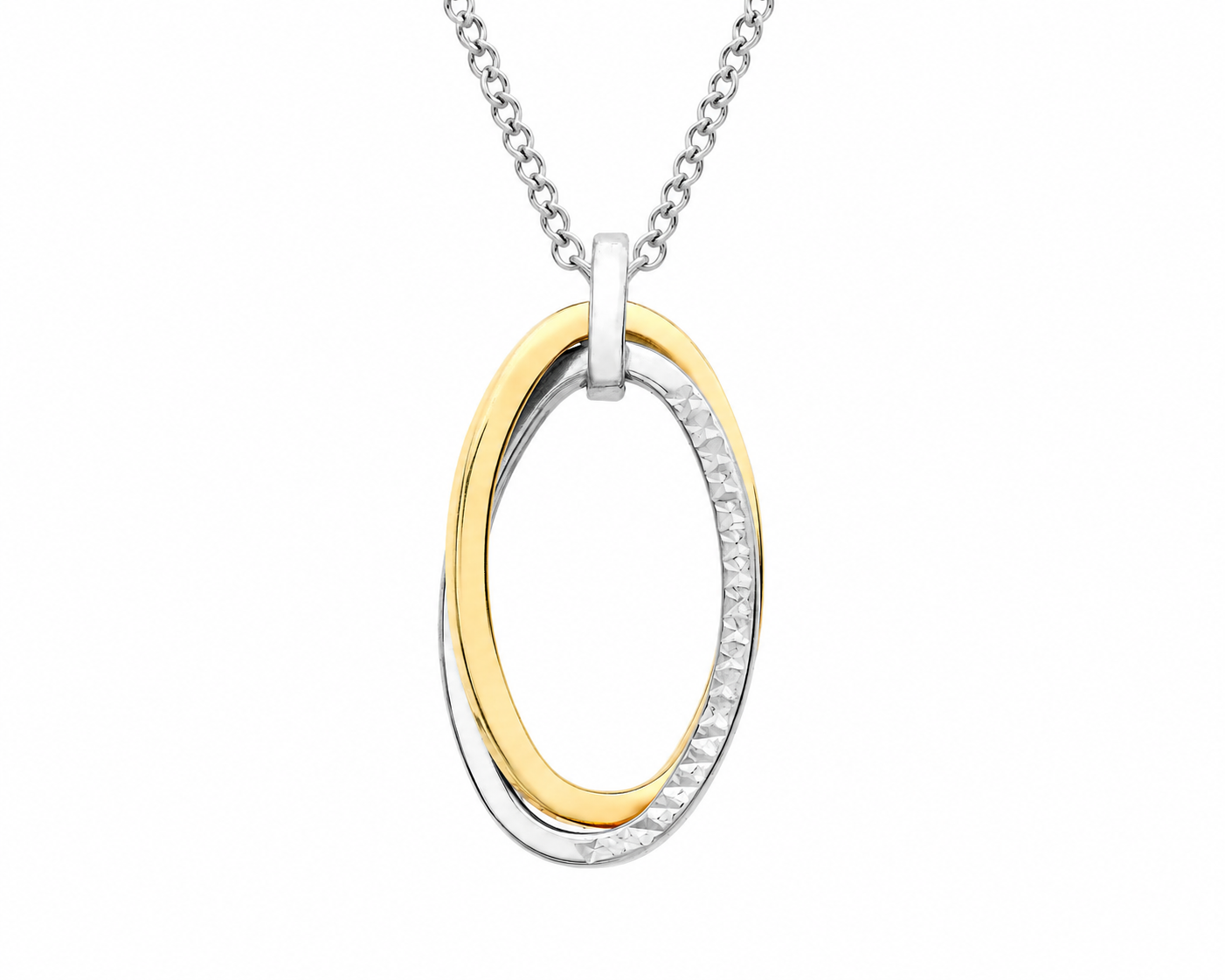 9ct Two-Tone Gold Diamond-Cut Double Oval Crossover Pendant