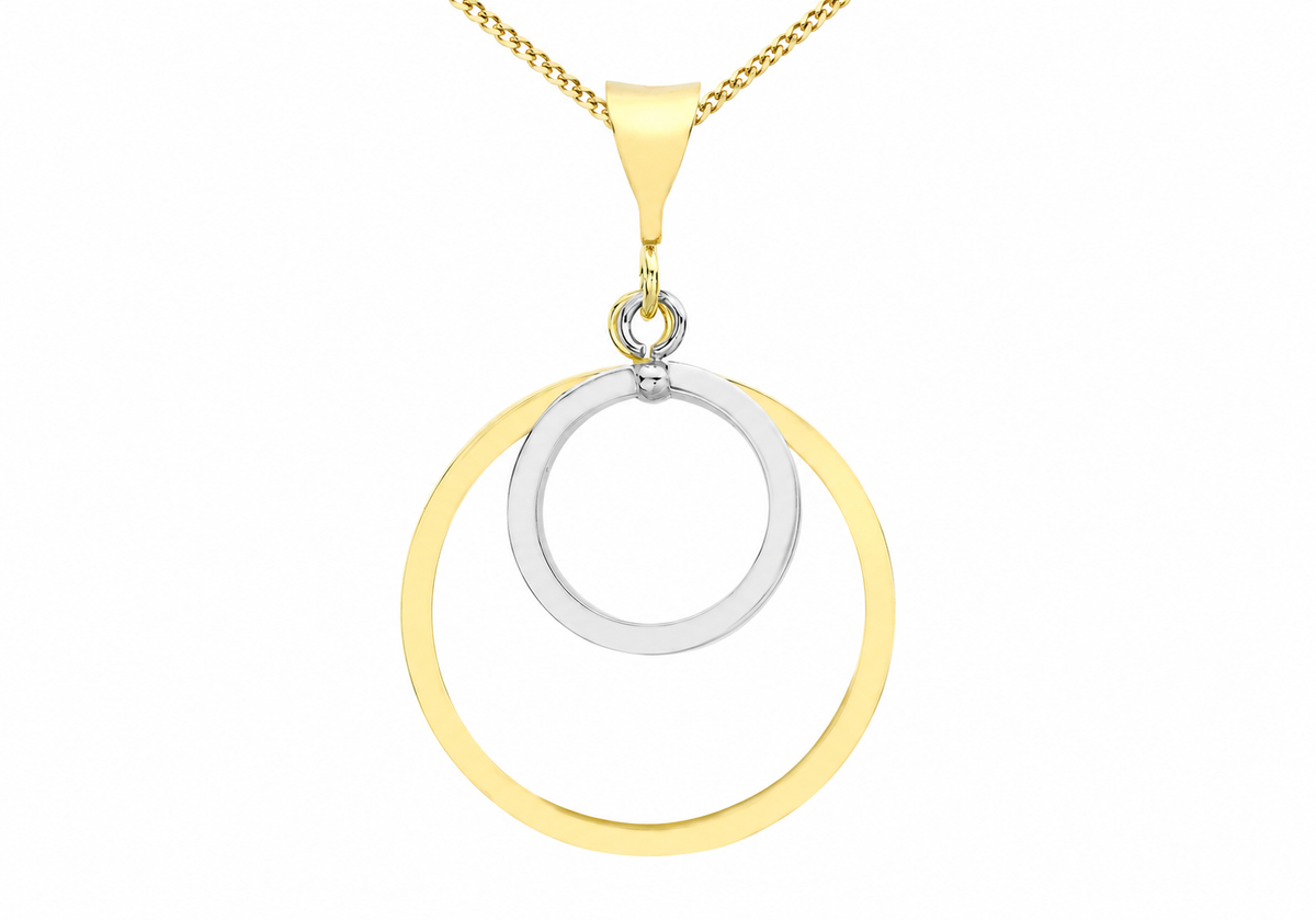 9ct Two-Tone Gold Double Orbit Pendant Necklace