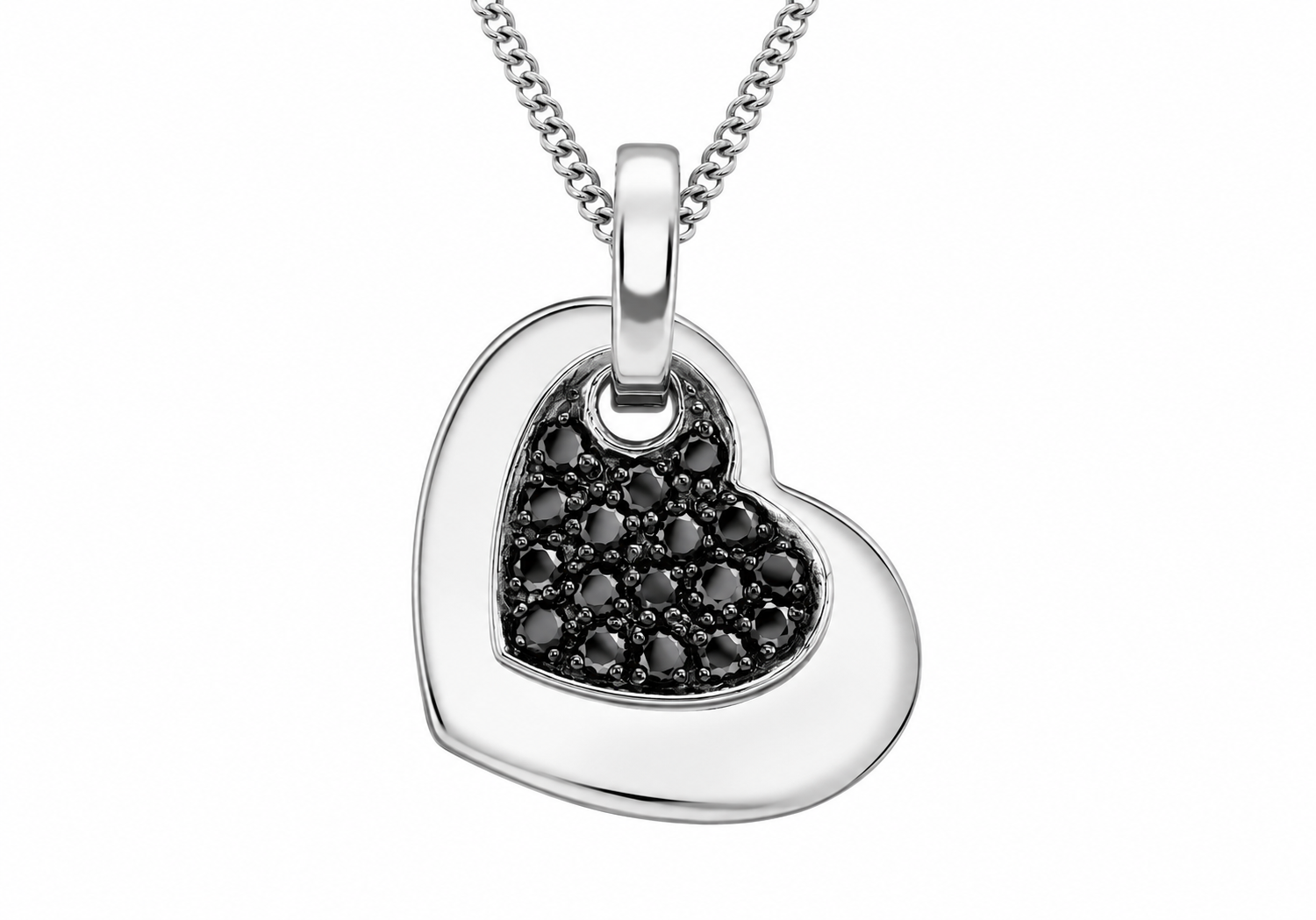9ct White Gold 0.25ct Black Diamond Double Heart Pendant