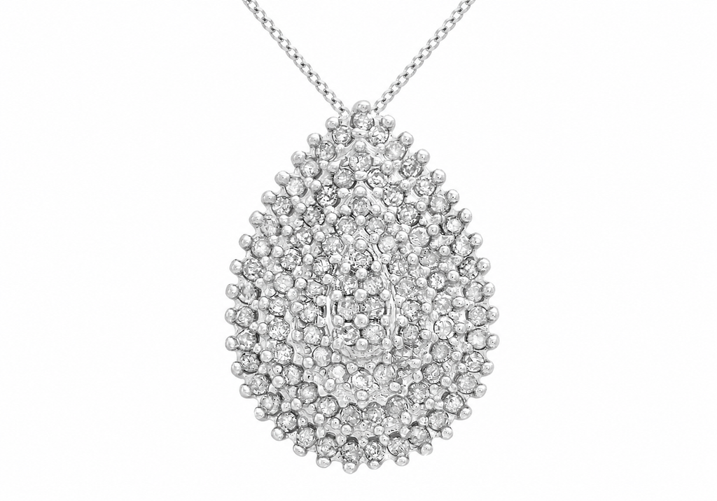 9ct White Gold 0.25ct Diamond Pear Cluster Slider Pendant