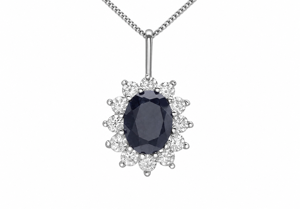 9ct White Gold Black Sapphire & White Zirconia Cluster Pendant