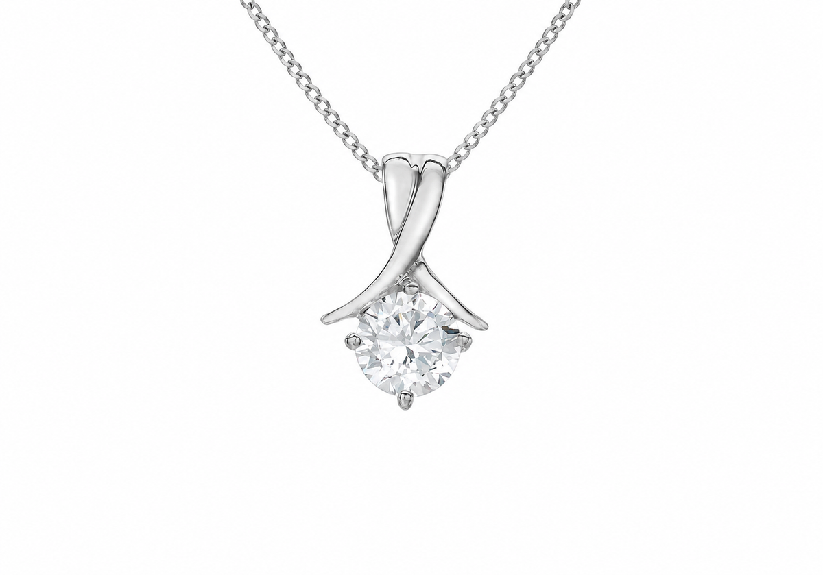 9ct White Gold Round Zirconia Drop Pendant