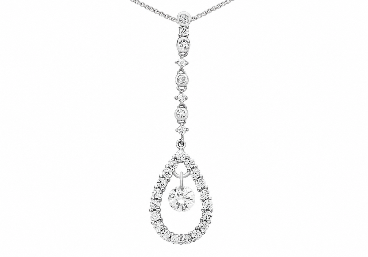 9ct White Gold Zirconia Pear-Frame Cascade Pendant