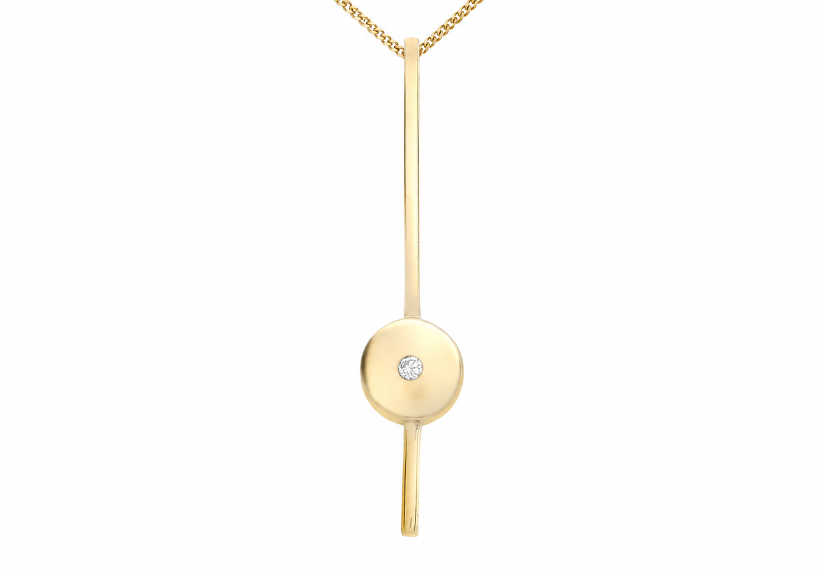 9ct Yellow Gold 0.01ct Diamond Disc Drop Pendant