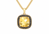 9ct Yellow Gold 0.14ct Black Diamond Cushion Cut Citrine Pendant