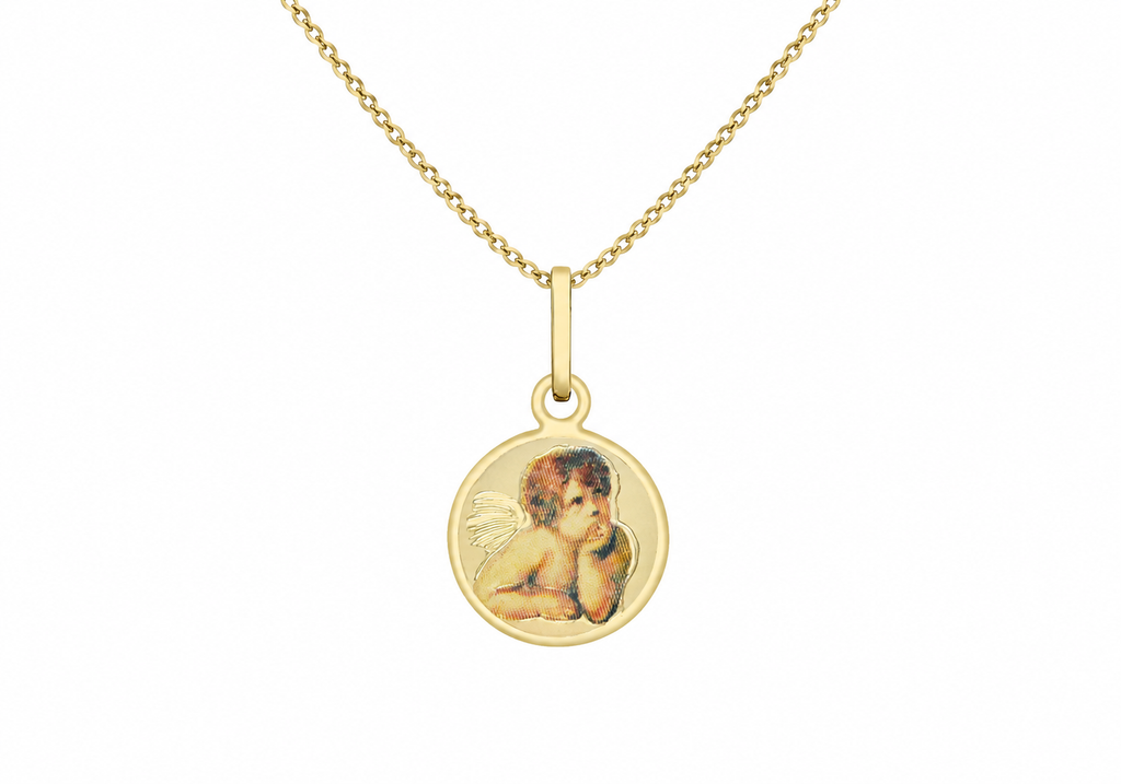 9ct Yellow Gold 11mm Cherub Round Satin Pendant