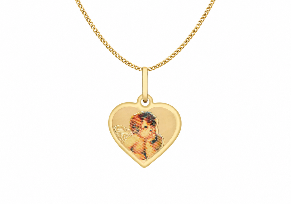 9ct Yellow Gold 14mm Cherub Heart Satin Pendant