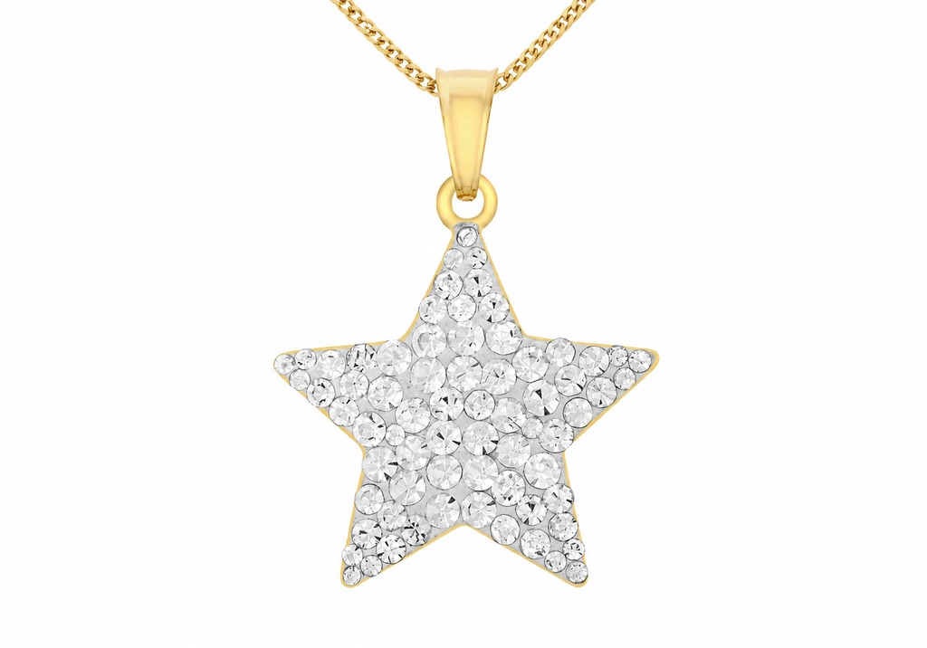 9ct Yellow Gold Crystalique Pavé Star Pendant Necklace