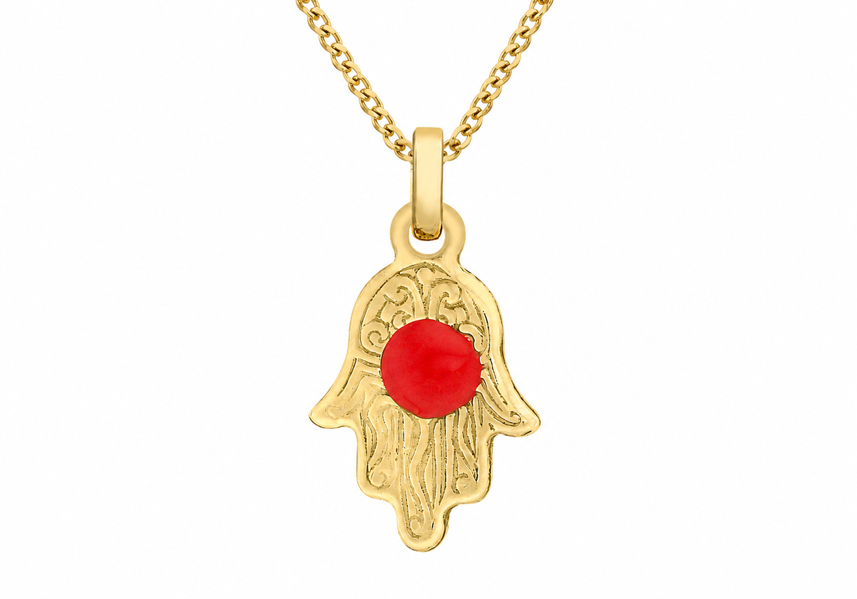 9ct Yellow Gold Enamel Hamsa Hand Pendant