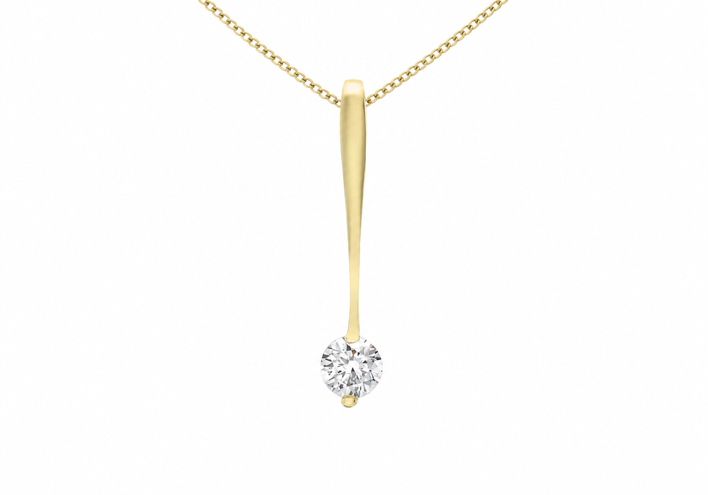 9ct Yellow Gold Solitaire Zirconia Linear Drop Pendant