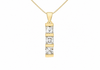 A gold pendant necklace featuring three vertically aligned princess-cut clear stones in a gold bezel setting, suspended from a delicate gold chain against a plain white background.