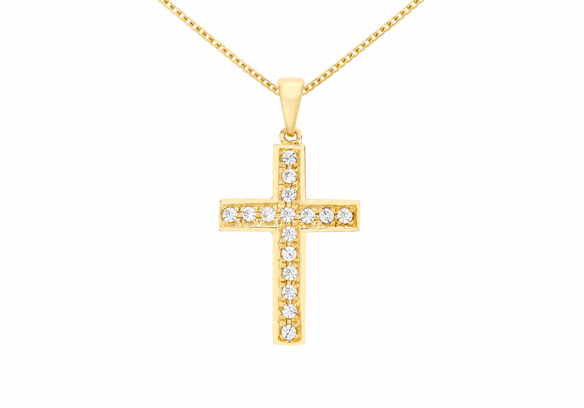 9ct Yellow Gold Zirconia Cross Pendant